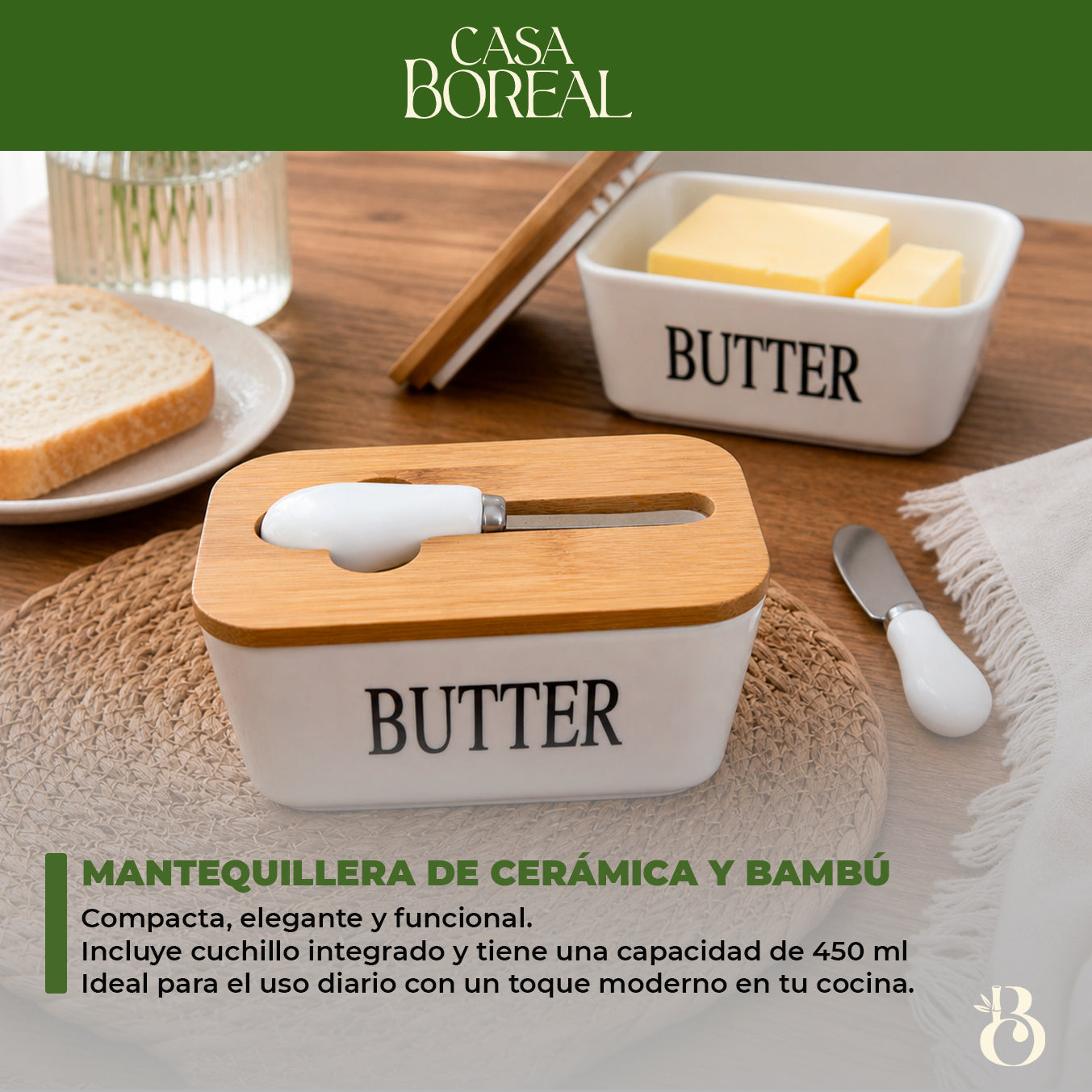 Mantequillera de cerámica y bambú de 450ml